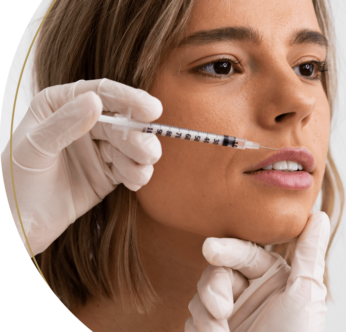 Woman receiving aesthetic injection from a qualified professional